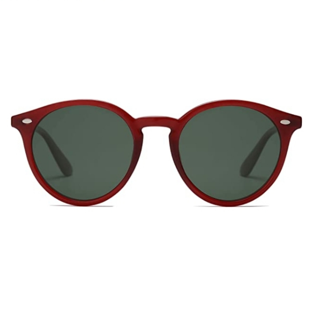 🕶Red /Black Round Polarized Sunglasses for Women Men Classic Vintage